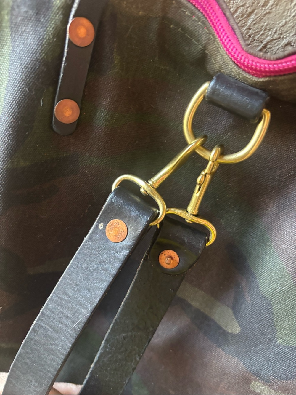 Camo Canvas Travel Tote with Black Leather Trim - Picture 7 of 12
